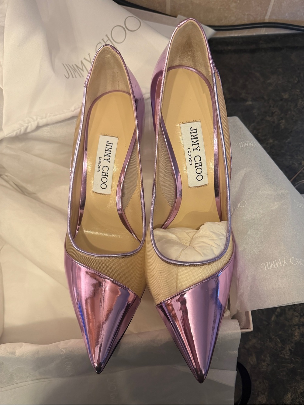 Jimmy Choo Metallic Lavender-Pink Pointed Toe Pumps